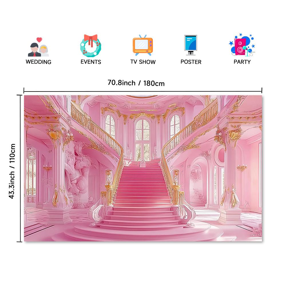 1 Pezzo Castello Rosa Fiabesco Scale Balaustra Dorata Decorazione Sfondo Principessa Decorazioni Sfondo Per Studio Fotografico Stand Festa