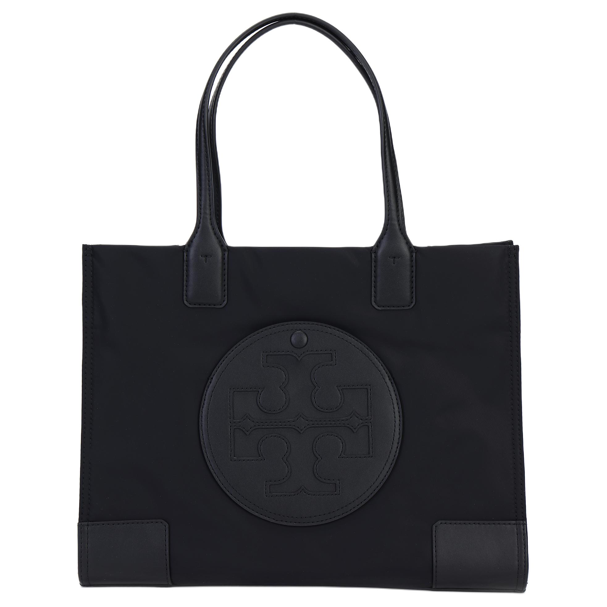 

Tory Burch Ella Solid Double T Logo Magnetic Snap Nylon Tote Bag Women tote Black 88578-001 Basic Set (Bag+Dust Bag)