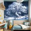 2D Mystical White Ice Tree Tapestry Glowing Winter Night Fantasy Wall Decor Cloth for Home & Bedroom