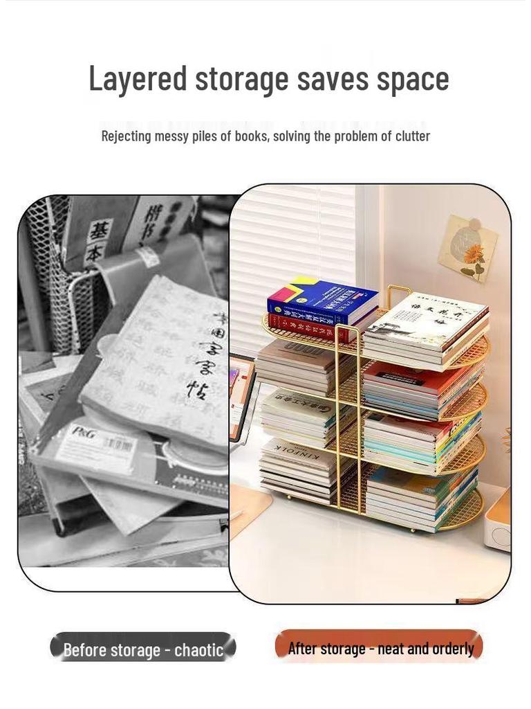Simple Iron Art Desktop Bookshelf - Office & Student Organizer for Books & Magazines