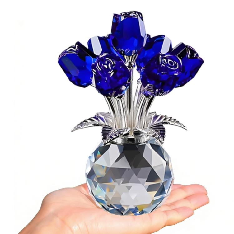 Crystal Rose Flower Figurine Romantics Gift for Wife Girlfriend Mom On Birthday Wedding Christmas Home Decorations
