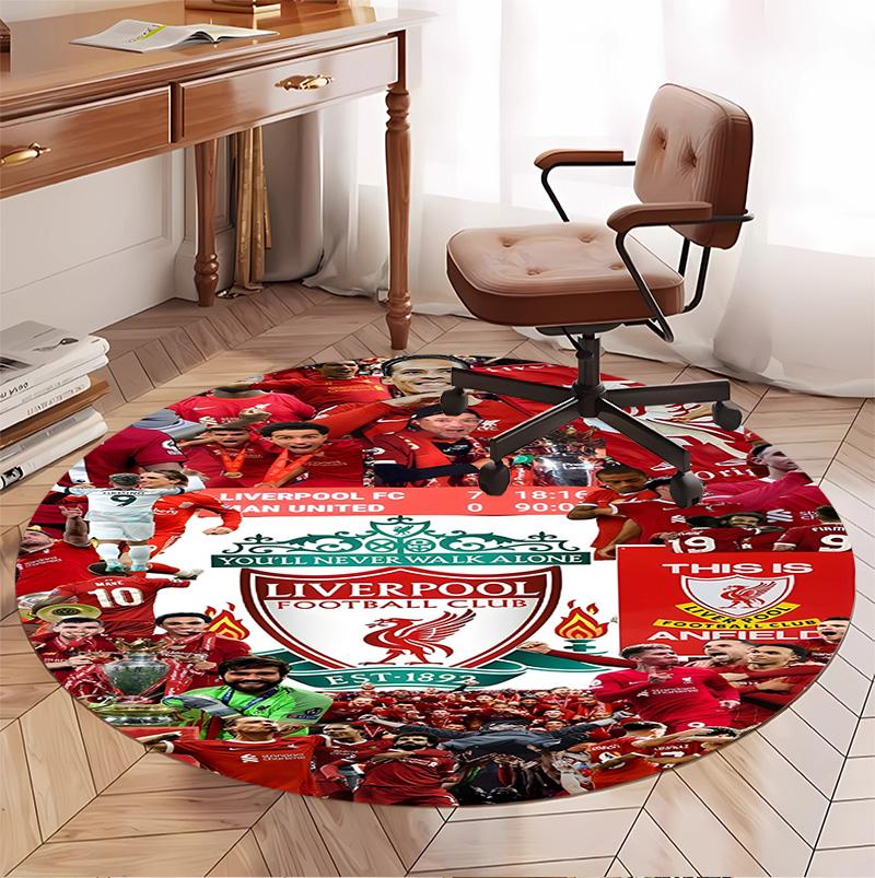 Alfombra Redonda con Patrón del Liverpool F.C., Felpudo para Interiores/Exteriores, para Picnic, Sala de Juegos, Dormitorio, Oficina, Sala de Estar, Alfombra Decorativa para el Hogar, Regalo de Cumpleaños