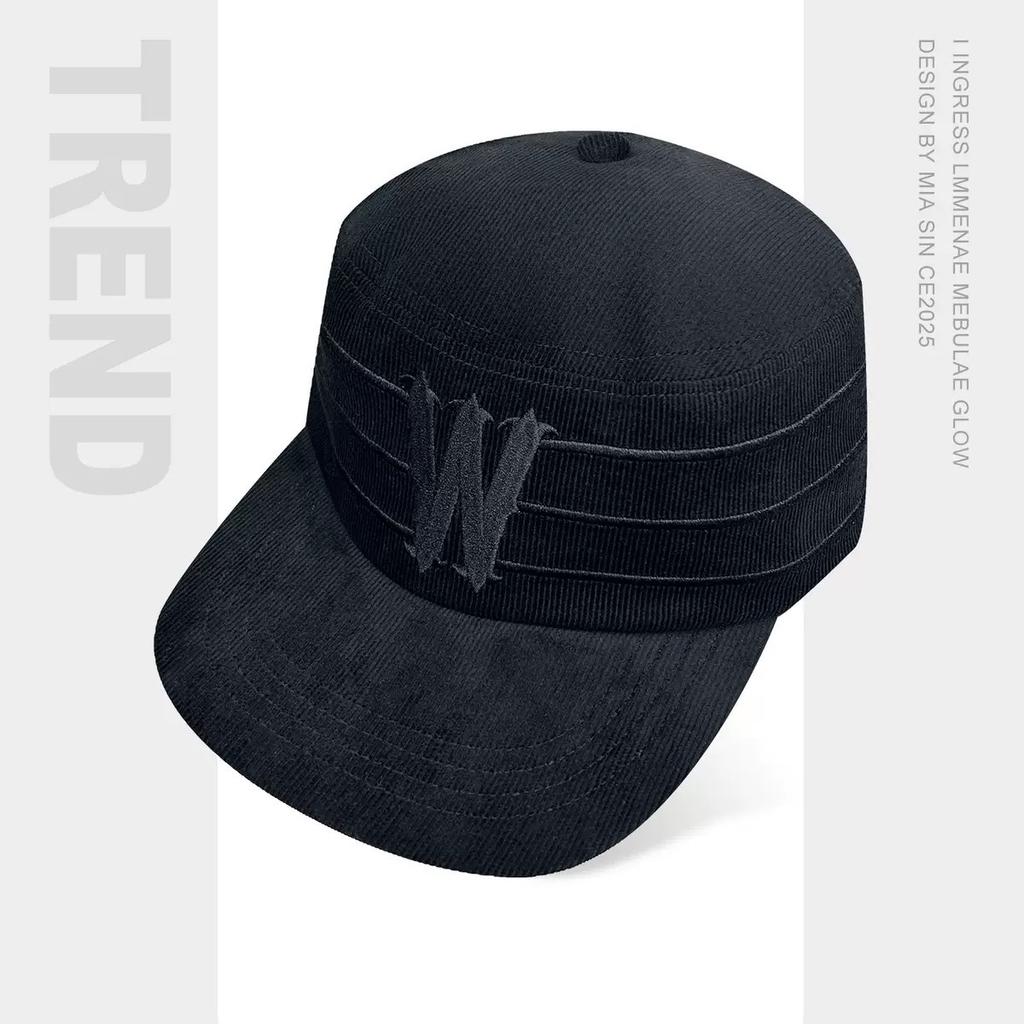 American-style letter embroidered baseball cap for women, two-tone, flat top, wide brim, large head circumference, makes face look smaller, trendy