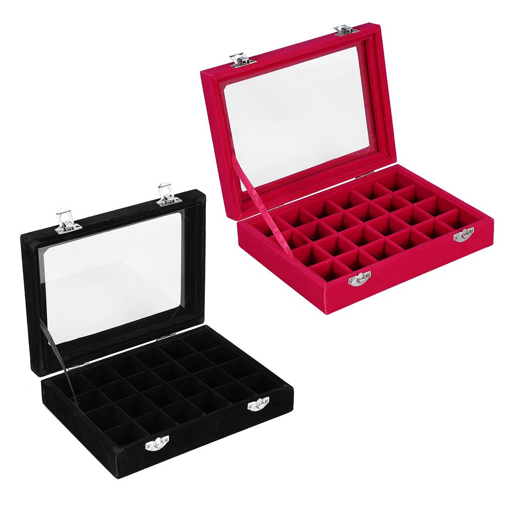 2 Colors 24 Grids Empty Nail Art Decorations Jewelry Rings Rhinestone Gem Beads Storage Box