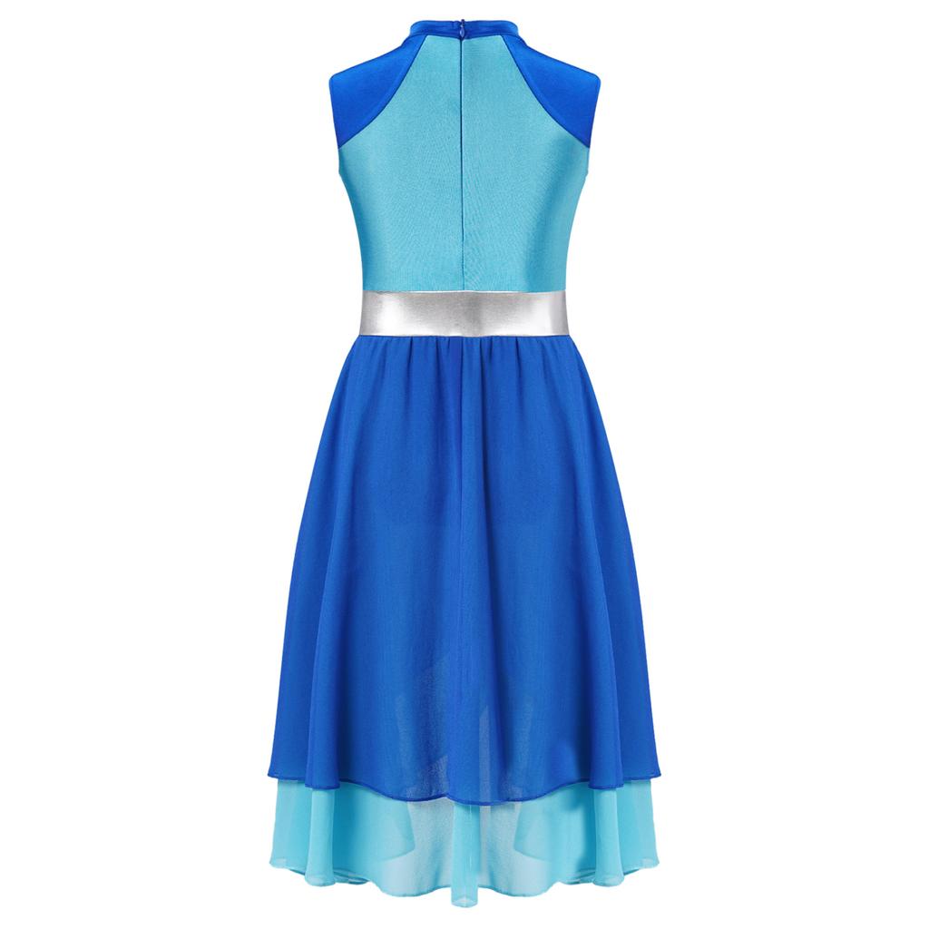 Kids Girls Color Block Dance Dress Mock Neck Sleeveless Tiered Wrapped Hem Praise Lyrical Dance Dress Dancewear