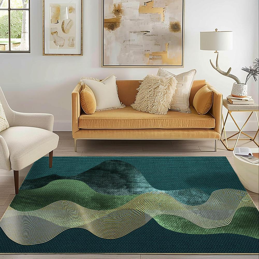 Modern Wave Pattern Green Carpet - Non-slip Soft Carpet for Living Room Bedroom - Eco-friendly Home Decor (Multiple Sizes)"
