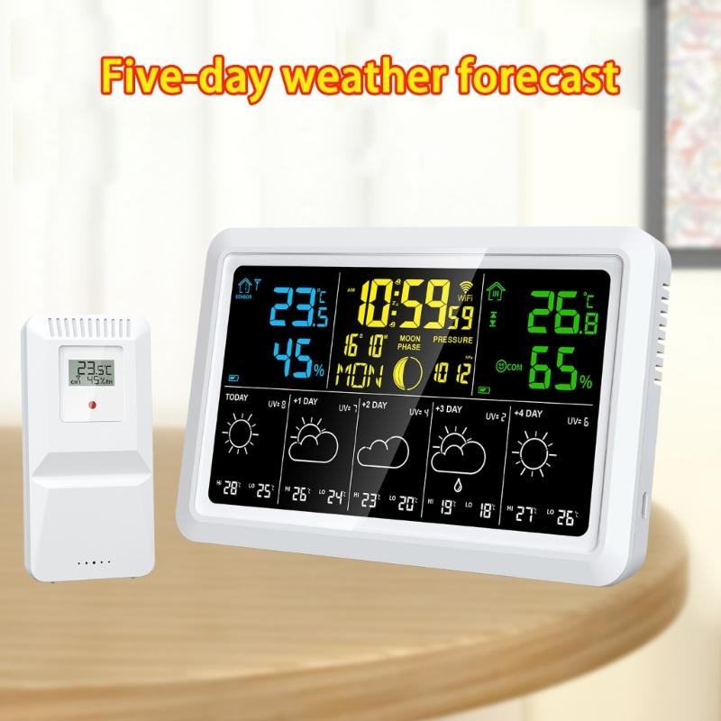 Intelligent WiFi Color Display Weather Stations With Indoor and outdoor Temperature Humidities Monitoring 5Day Weather Forecasts