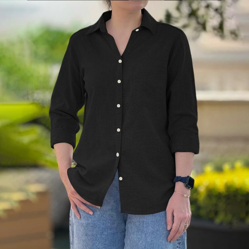 ZANZEA Bluză casual cu mânecă lungă, cu guler răsturnat pentru femei
