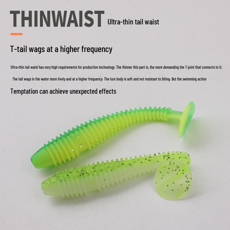 Lure Threaded T-Tail Soft Bait: Floating Drop Shot Worm for Bass & Mandarin Fish, Slow Sinking Crank for Texas Rig.