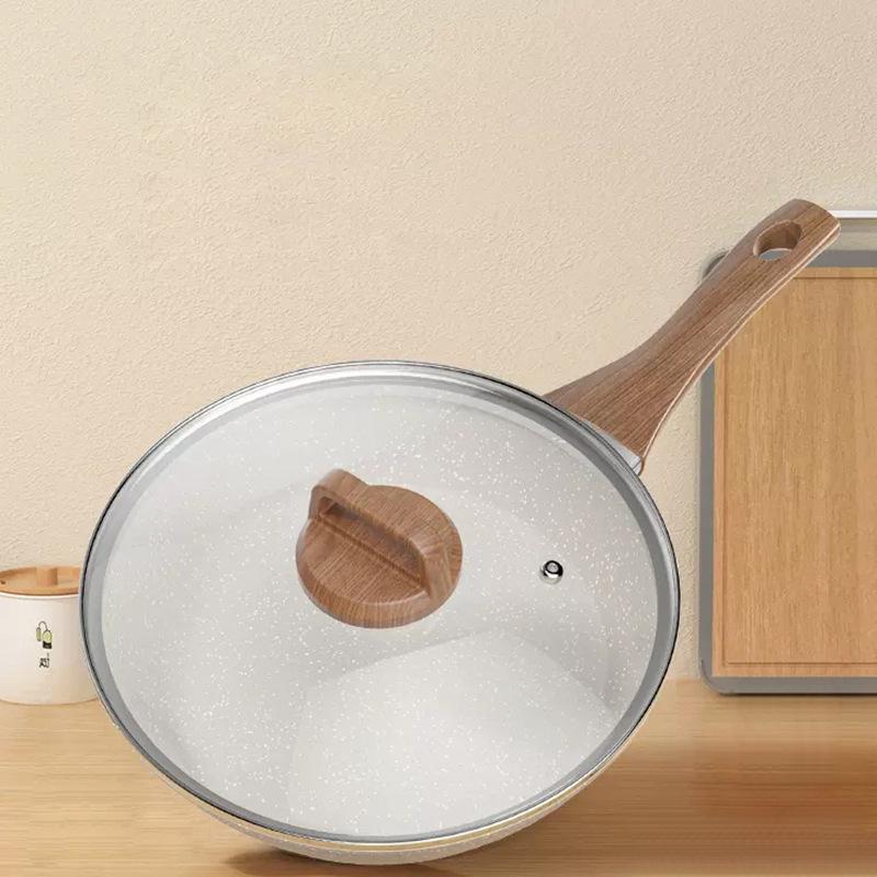 Thickened Maifan Stone Non-Stick Flat Bottom Wok for Induction & Gas Stoves - Ideal for Steak and Stir-Fry
