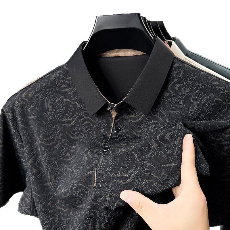 Pánské polo tričko s krátkým rukávem bez otisku, s temperamentním límcem, s potiskem, ležérní elastické tričko