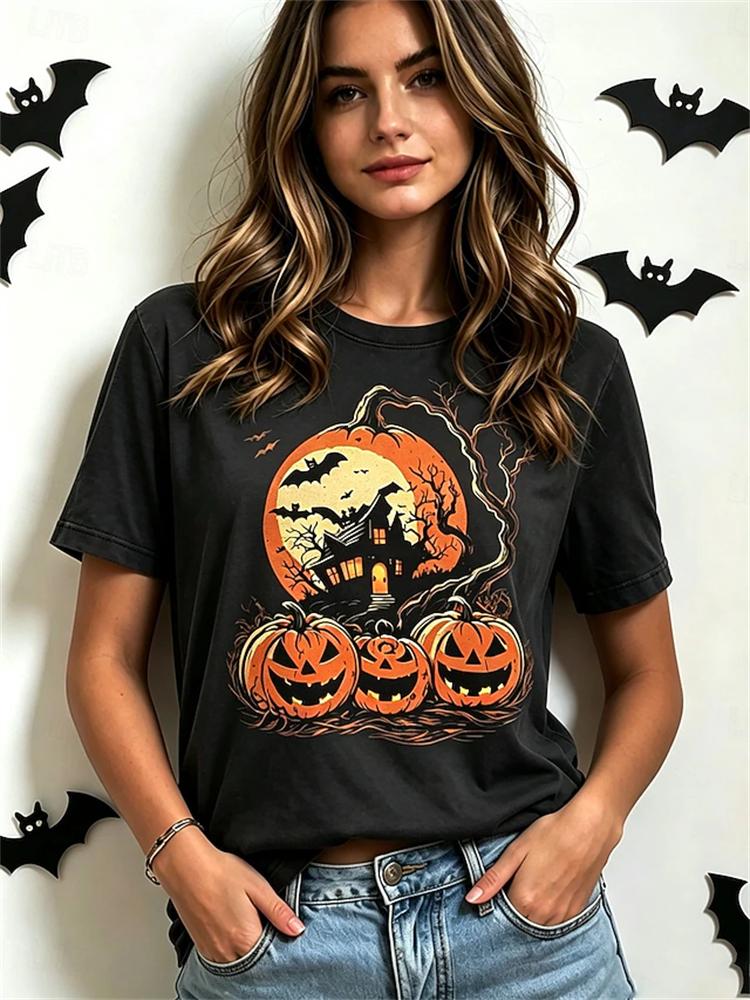 Unisexs Fashionable Casual Shortsleeve Halloween Tshirt With Spooky Skull Print And Round Neckline Perfect For Holiday Parties