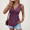 Bluse Casual da Donna a Maniche Corte con Scollo a V Davanti in Tessuto Morbido Camicie da Donna a Maniche Corte per l'Uso Quotidiano