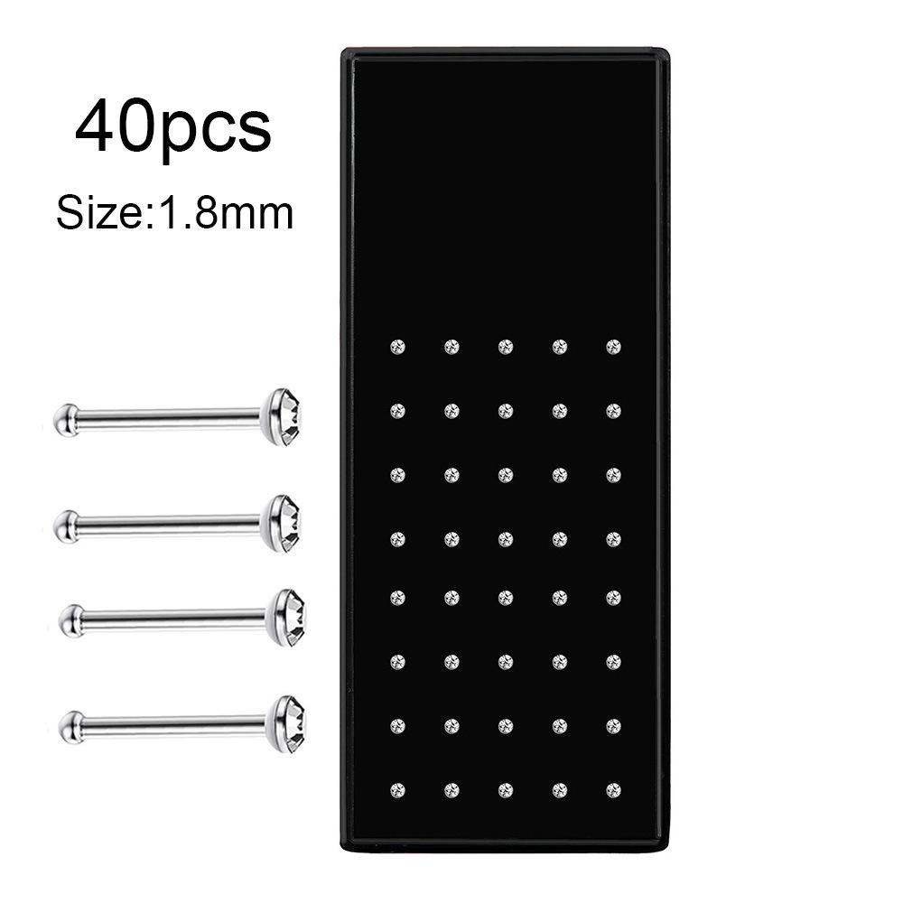 Stainless Steel Rhinestone Nose Studs - Titanium Steel, 24-Pack