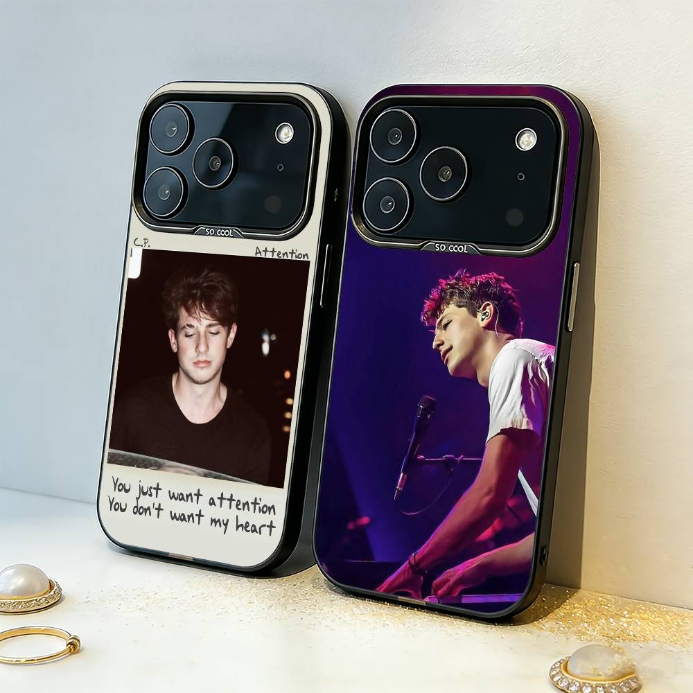 C-Charlie P-Puth Singer Phone Case For iPhone17,16,15,14,13,12,11,Pro,MAX Gray Matte Silicone Black Cover