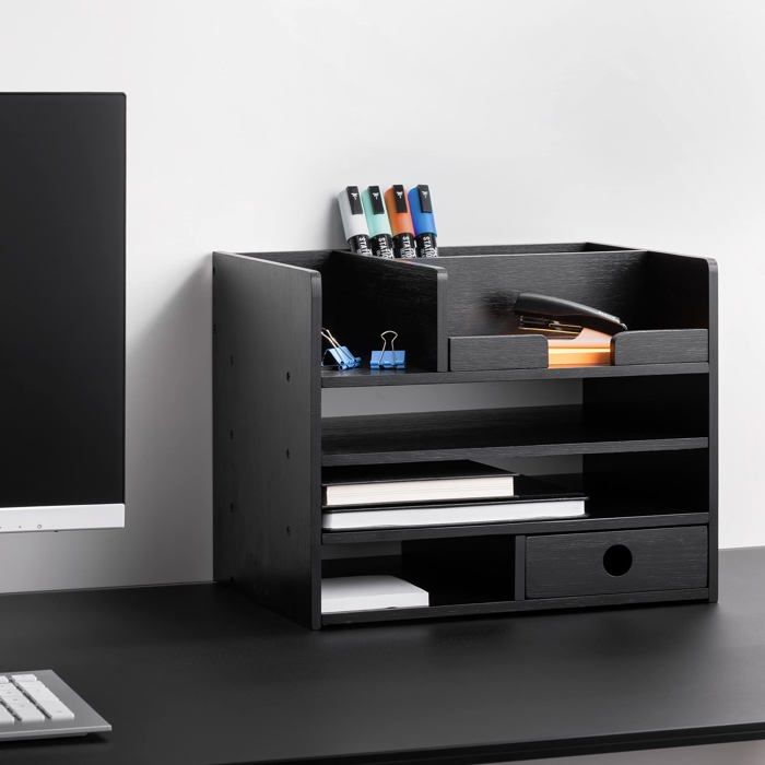 Organisateur de bureau - navaris - modèle 52359.01.01 - bambou écologique - rangement optimisé - tiroir inclus