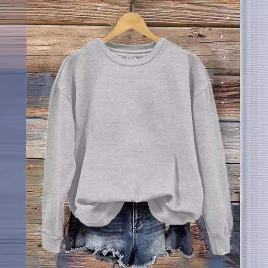 Solid Color Round Neck Printed Sweatshirt for Autumn & Winter - European & American Style