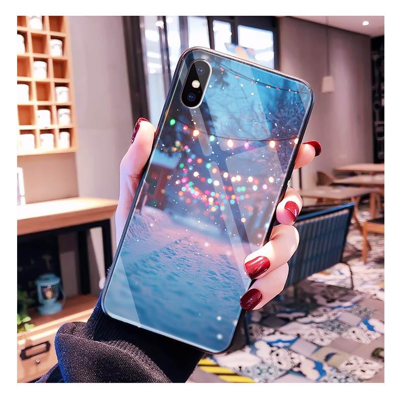 Glass Phone Case For iPhone 17 Pro Max Air 17 16 15 14 13 Pro Max 15 16 Pro 15Plus Christmas Tree Light