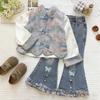 Girls' Butterfly Wood Ear Ruffle Vest Long-Sleeve Shirt and Pants Set, Autumn 2026 Three-Piece Outfit