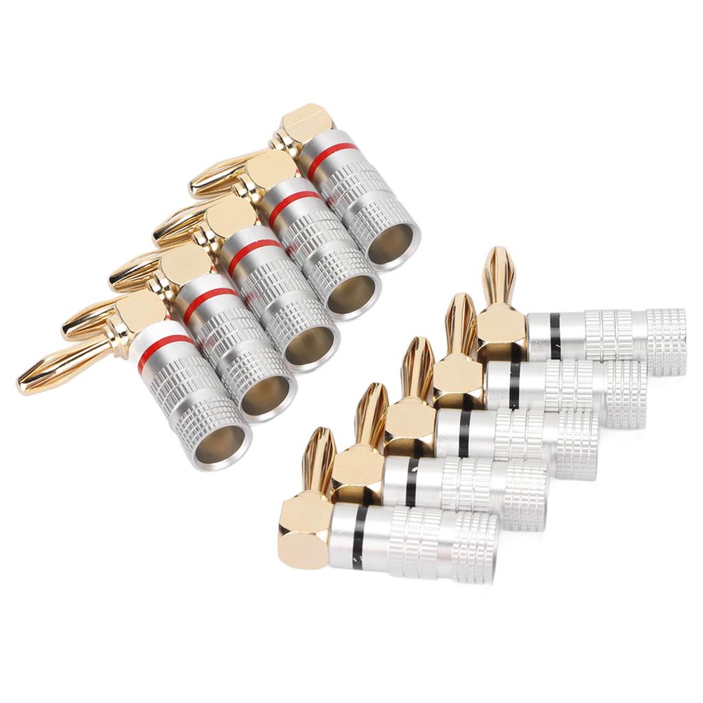 10 Pcs Banana Plugs 24K Copper Gold Plated Aluminum Case Right Angle Banana Plug for 4mm Speaker Cable Sound Jack