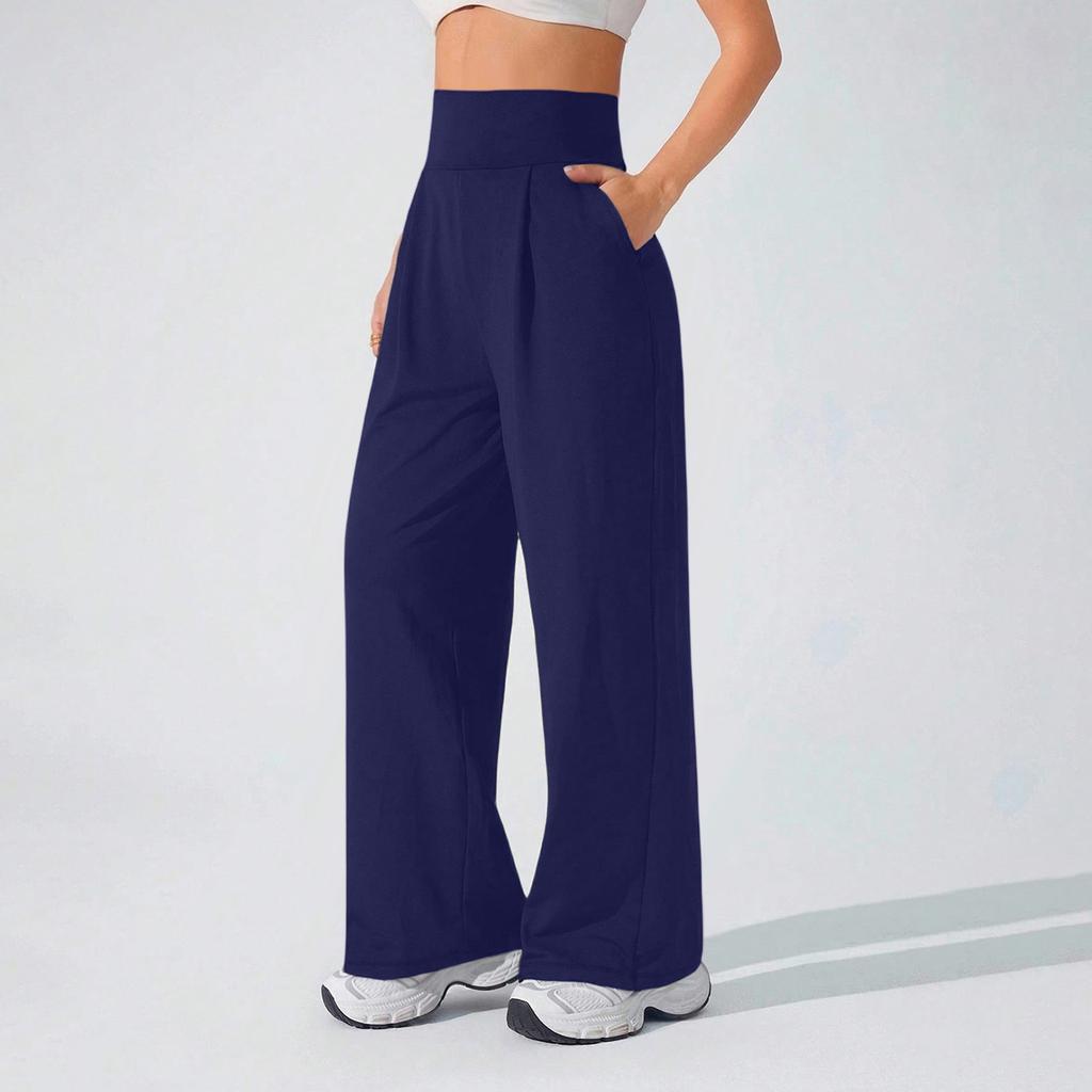 Women's High Waisted Yoga Pants with Pockets - Flowy Straight Leg Casual Pants for Outdoor Running and Hiking