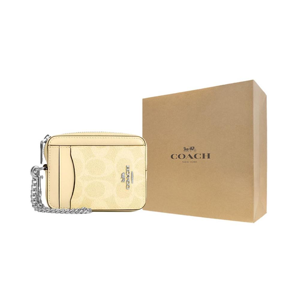 Coach 10 Silver Metal Logo Coated Canvas Card Holder Women Card Holder Yellow CW883-SVMN0