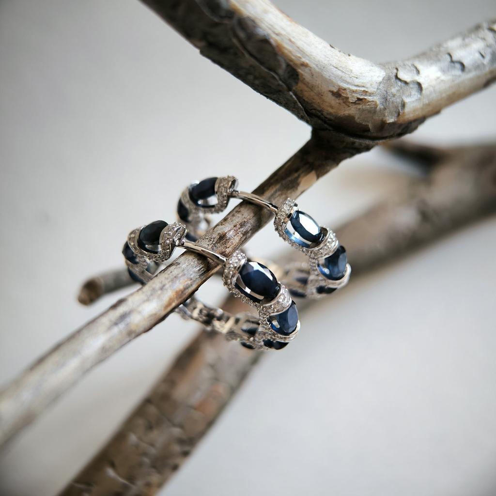 Silver Earrings with Natural Sapphire 12.763ct, Cubic Zirconia (2202660)
