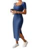 Women's Summer French Square Neck Side Slit Hip Hugging Slim Fit Dress