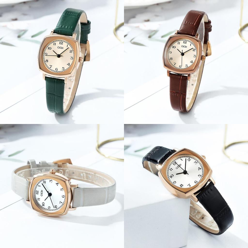 Retro-Quadratuhr für Damen mit Quarzwerk und Lederarmband