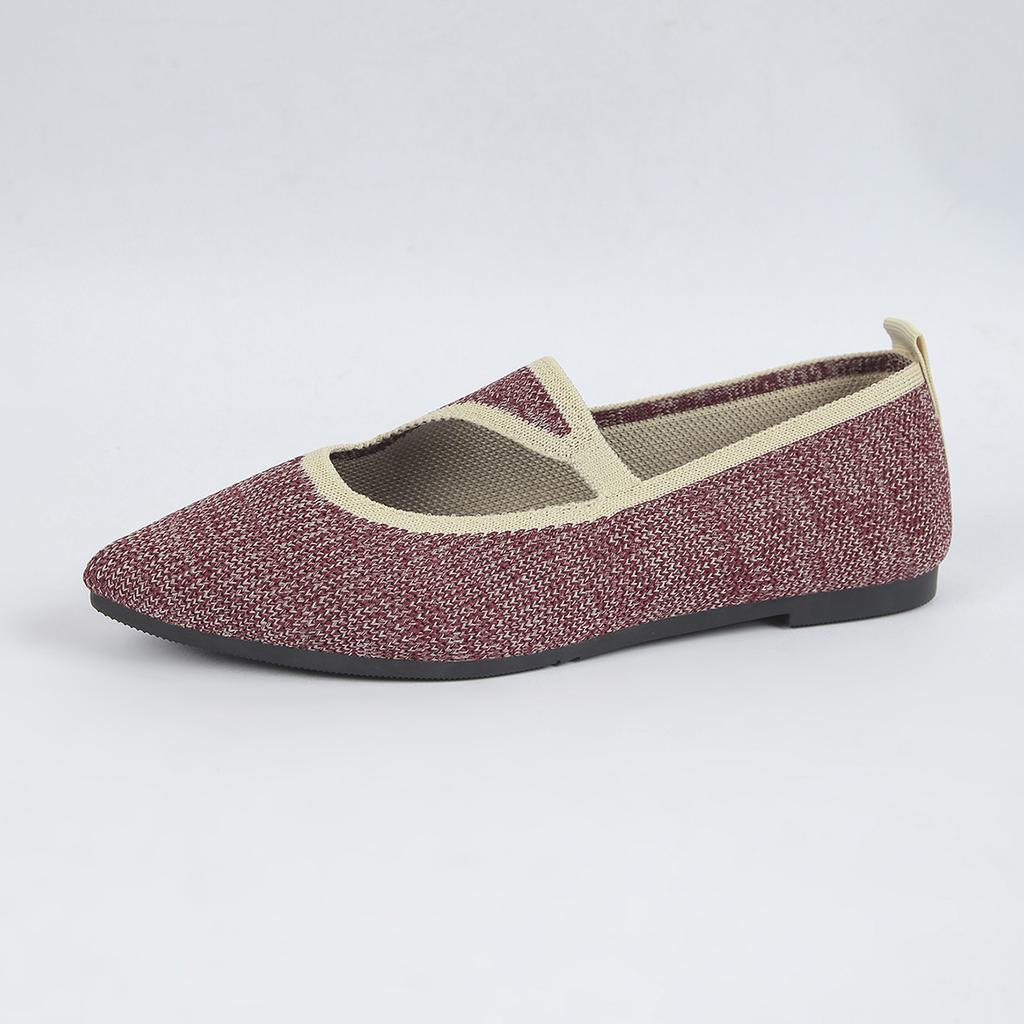 Women's Flat Shoes Autumn New Pointed Head Shallow Mouth Knitted Breathable Soft Sole Non-slip Single Shoes