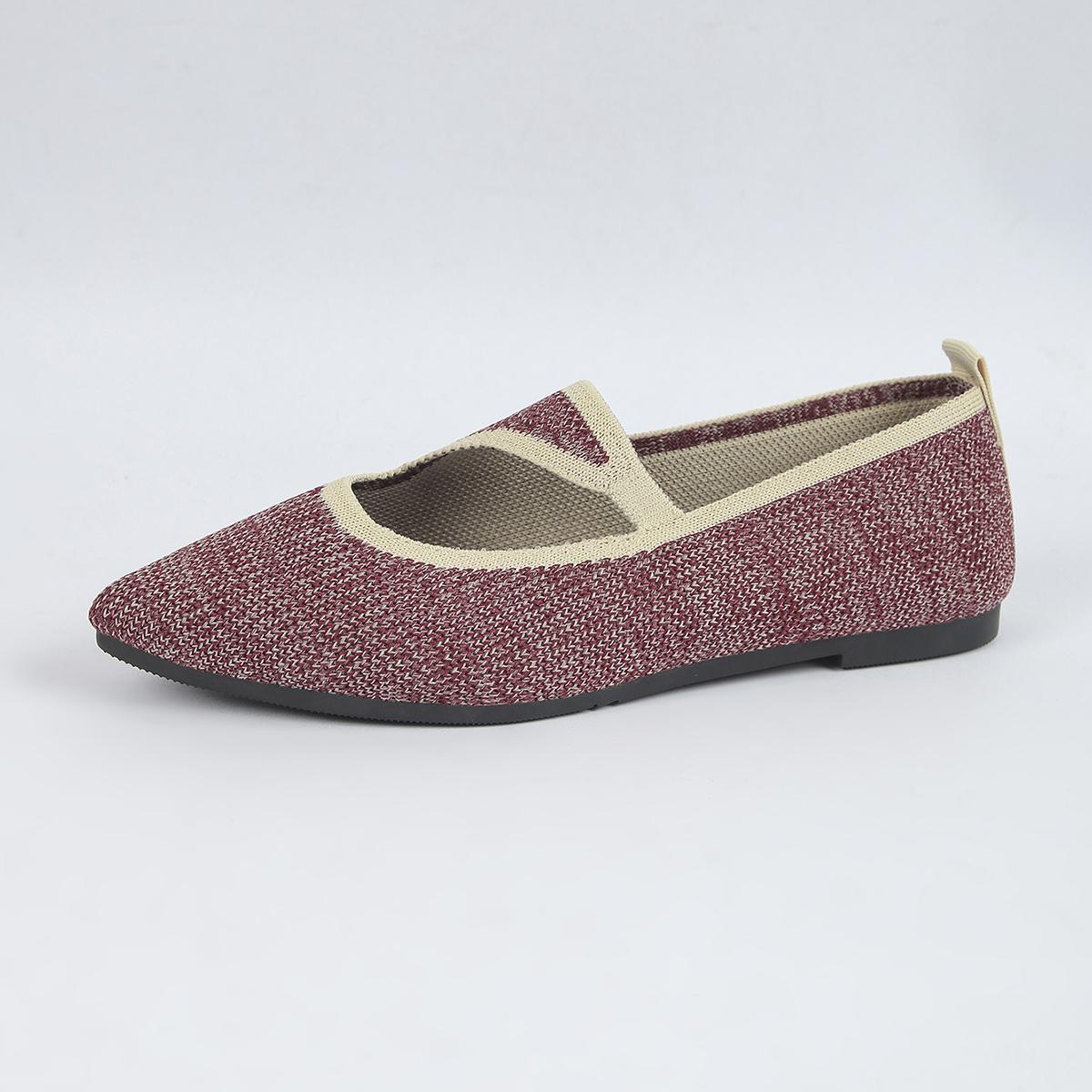 

Fashion Women s Fashion Flat Shoes Autumn New Pointed Head Shallow Mouth Knitted Breathable Soft Sole Non-slip Single Shoes 43