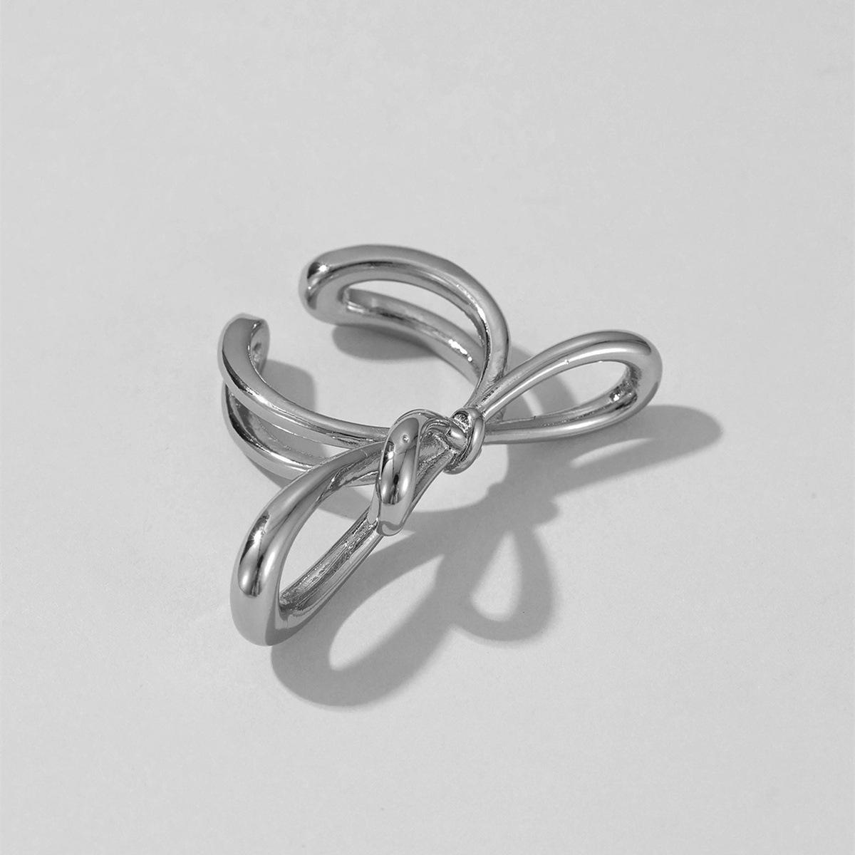 

Жіноче кільце Ins Niche Design Бант Ретро Індивідуальність Жіночий приплив Перебільшений тренд Каблучка Відкривається Регульована каблучка срібний