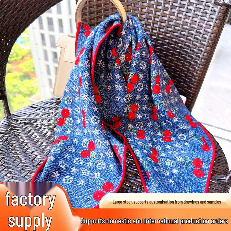 2025 Summer Women's Cherry Mulberry Silk Square Scarf - Elegant Necktie & Neckerchief