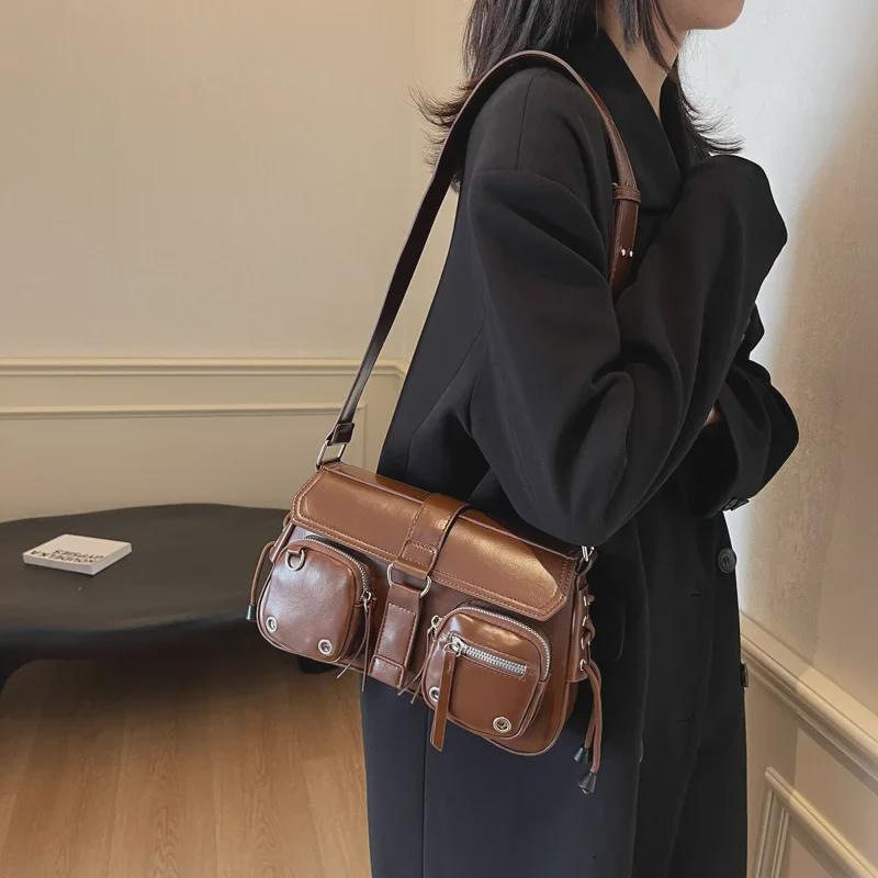 Textured Trendy Hot Girl 2024 Baguette Shoulder & Messenger Motorcycle Bag