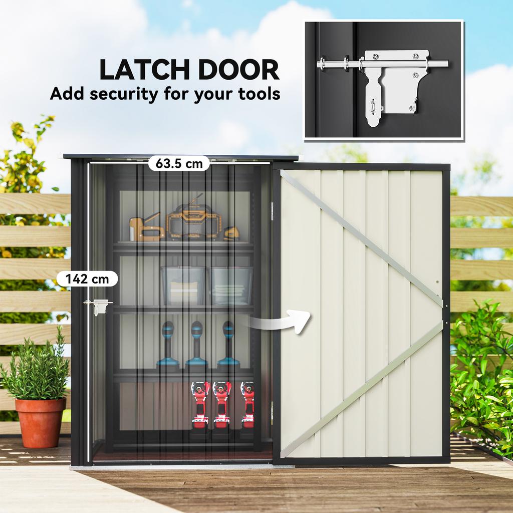 3.3 X 3.4ft Lean To Steel Garden Shed, with Locking Door - Dark Grey
