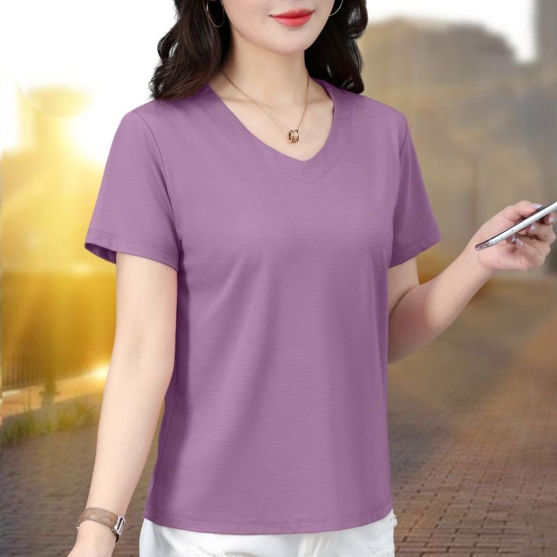 Short-sleeved T-shirt women's V-neck, new summer slim-fitting and thin bottoming shirt, fat mm large-size women's clothing top wholesale
