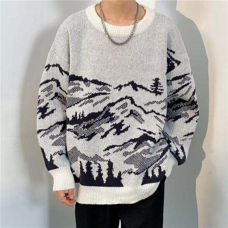 Herren Schneeberg Grobstrick Pullover: Dick, Schwer, Rundhals, Japanischer & Hongkonger Stil für Herbst/Winter.