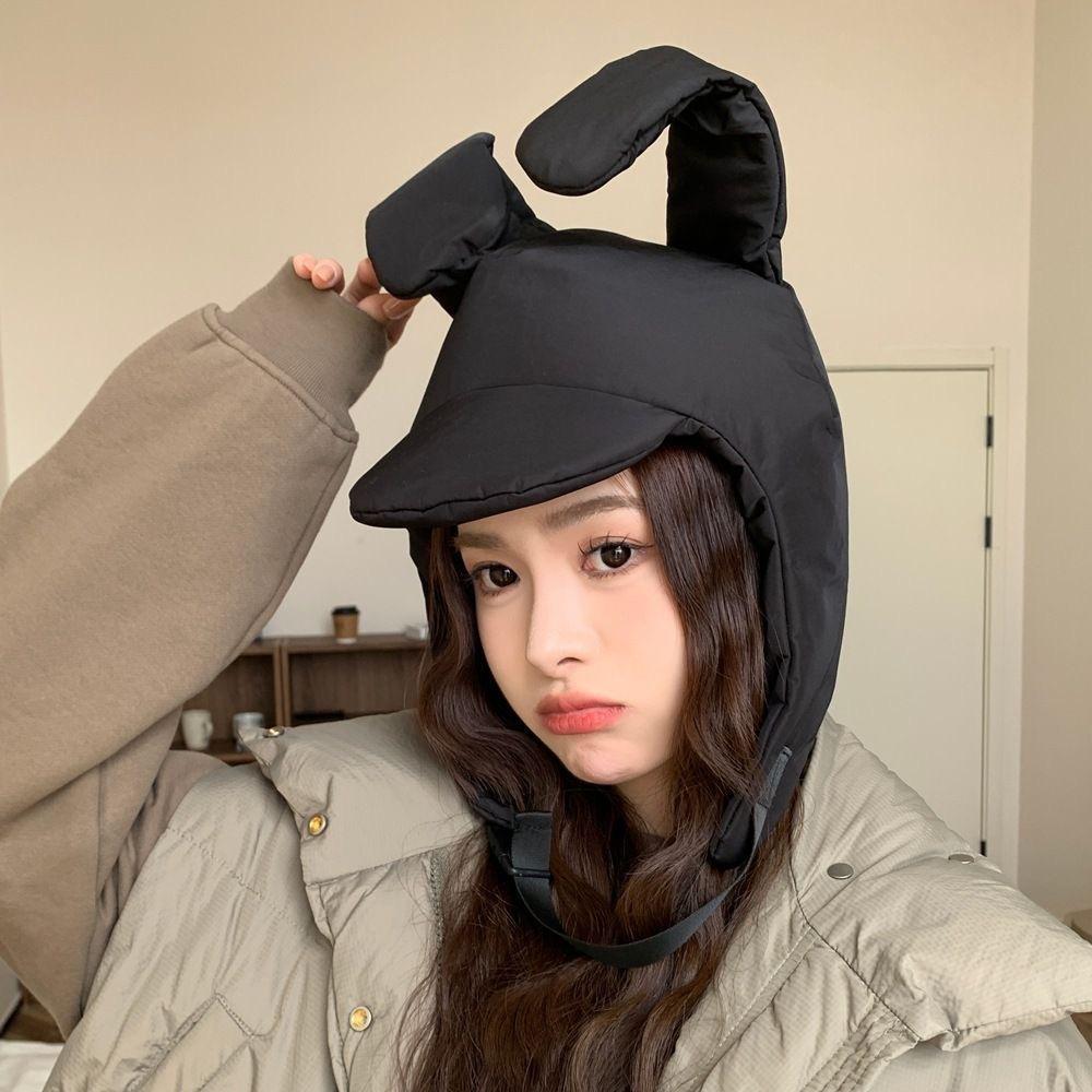 

Зимняя розовая шапка-ушанка с хлопковым наполнителем и пухом для женщин, теплая, милая и легкая, с защитой ушей, формирующая лицо, маленькая шапка-пуловер one size