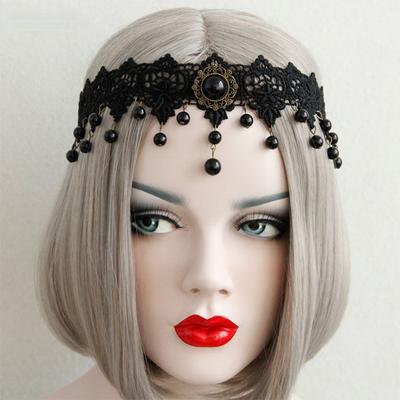 Perlen Schwarze Haarbänder für Frauen Mädchen Neo-Gotische Blume Spitze Tiara Kopfschmuck Weiblich Halloween Party Mode Edler Schmuck