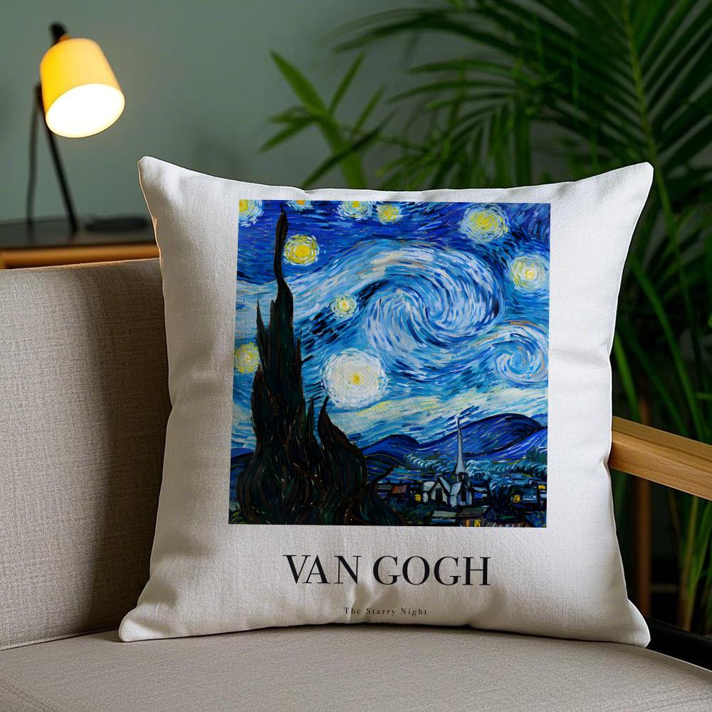 Van GGogh Art Cushion Cover Plush Fabric DoubleSided Printed Invisible Zipper Sofa Pillow Case Home Bedroom Decor