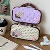 Ins Gestepptes Federmäppchen Tragbare Handheld-Stifttasche Aufbewahrungstasche aus Oxford-Gewebe mit Netzfach für Mädchen Frauen Make-Up Organizer