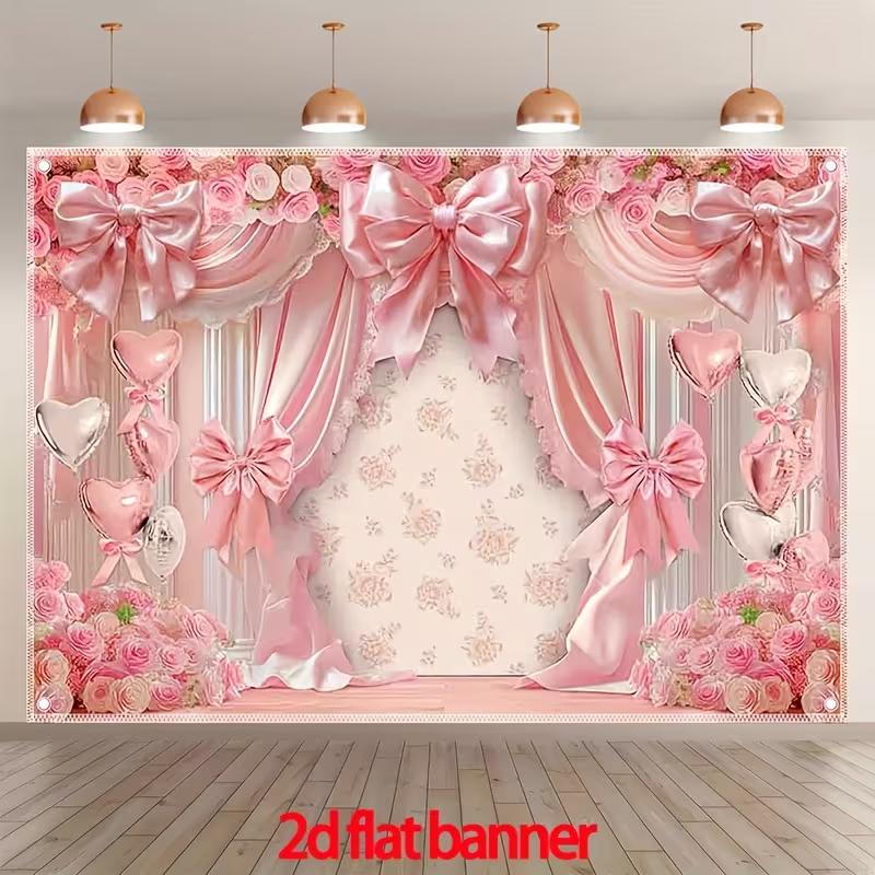 

2D Pink Bow Curtain Photography Backdrop Birthday Party Background 47.2x31.5inch/120*80cm