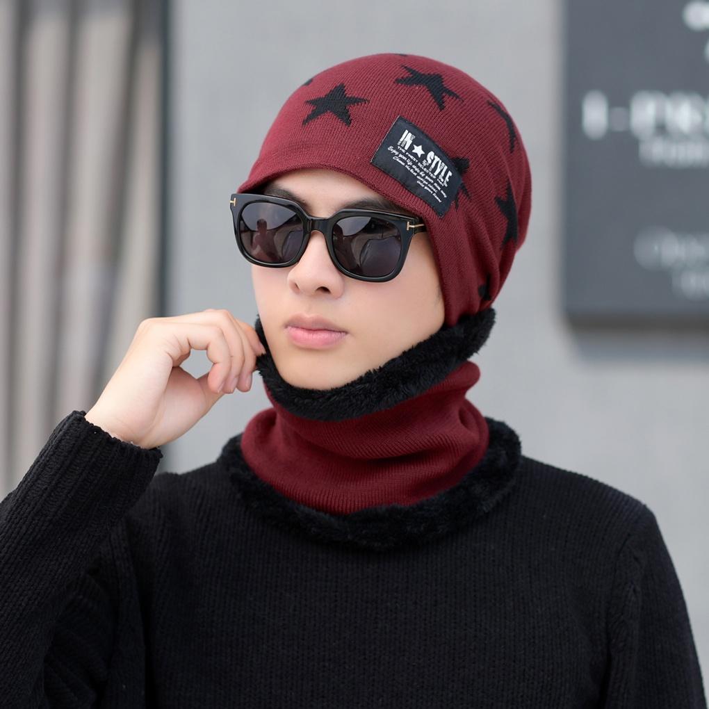 Winter Cold Weather Gear Neck Warmer, Mock Toshi Beanie Set, Wine for Men