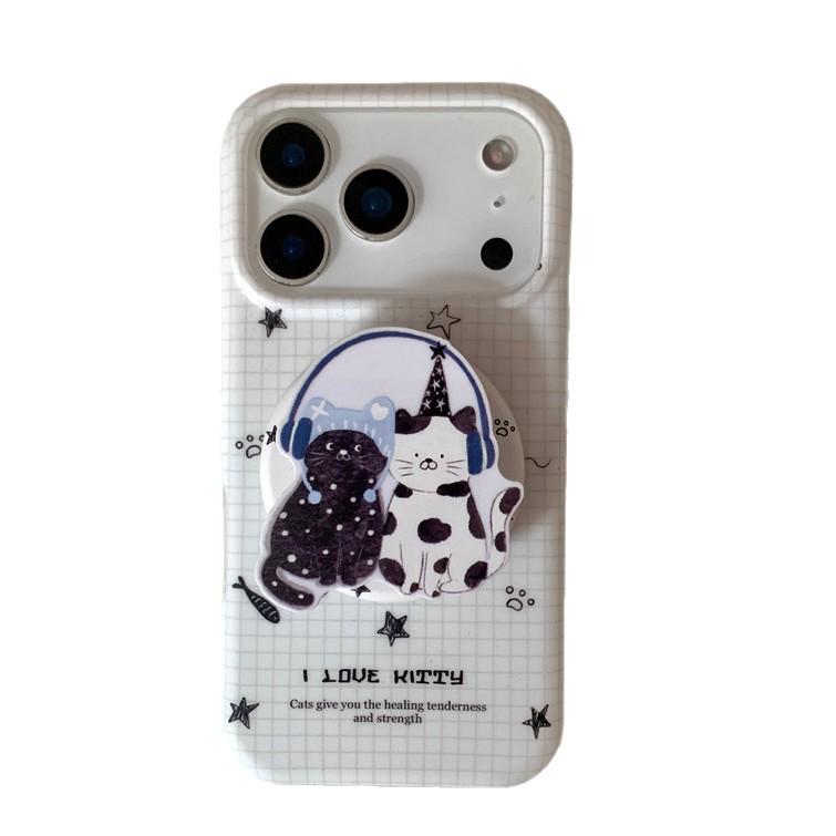 Korean Plaid Cat Headphones Magnetic iPhone Case for 17 Pro Max/16/15/14