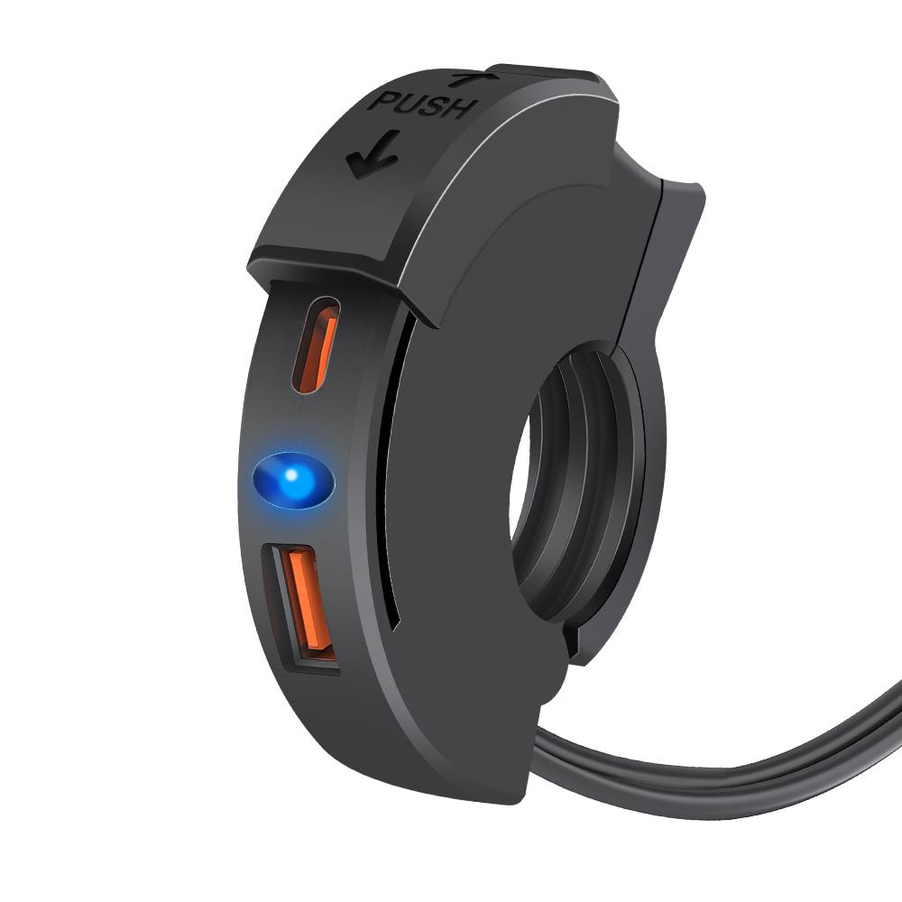 

Зарядное устройство для мотоцикла QC3.0 18 Вт PD 30 Вт Водонепроницаемый кронштейн для зарядки на руль Зарядное устройство для телефона на мотоцикле для адаптера розетки 12/24 В чёрный