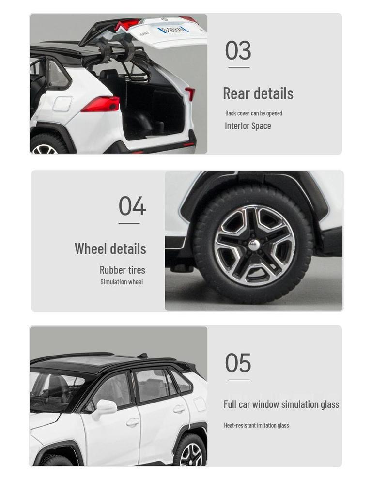 Jiaye 1:32 RAV4 Alloy Six-Door Off-Road Vehicle Toy Model with Sound & Light