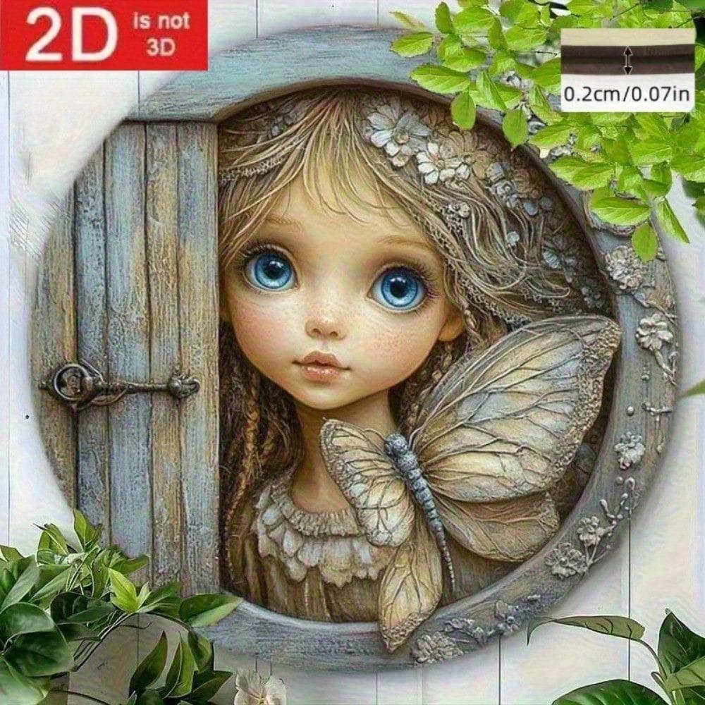 Whimsical Winking Fairy Door 2D Metal Wall Art, 3D Illusion Eye with Wing Home Decor, Quirky Fairy House Decoration for Garden