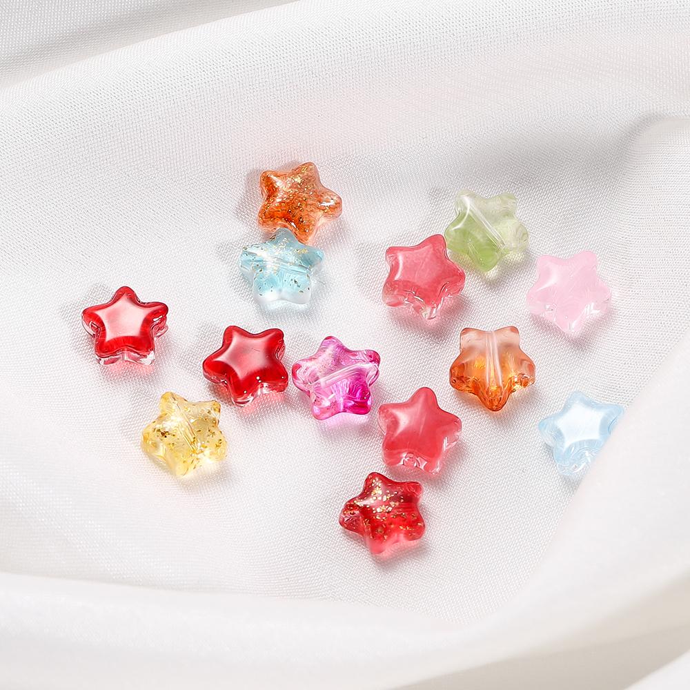 30pcs 8mm Colorful Five-pointed Star Glass Beads Loose Spacer Beads for DIY Handmade Jewelry Making Bracelet Accessories
