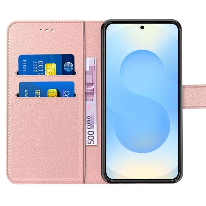Schutzhülle - BOOLING - für Samsung Galaxy S25 - Synthetisches Leder Rosa - 2 Gehärtete Gläser - Stoßfest