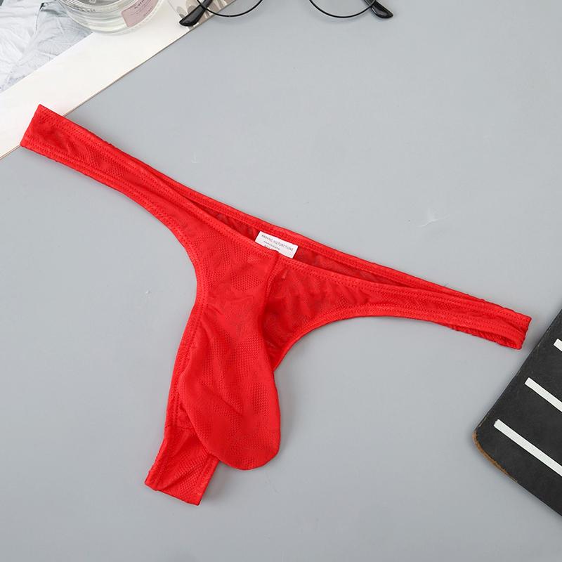 1Pc Thong Panties Nylon Briefs Sheer Bulge Pouch Underwear Ice Silk Sexy G-string Men's
